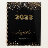 Schwarzer Goldleopard-Glitzer-Monogramm 2023 Planer (Vorderseite)