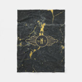 Schwarzer Goldmarmor Drei Buchstaben Monogram Art Fleecedecke (Vorderseite)