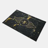 Schwarzer Goldmarmor Drei Buchstaben Monogram Art  Fußmatte (Schrägansicht)