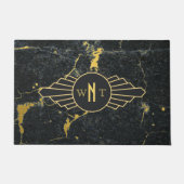 Schwarzer Goldmarmor Drei Buchstaben Monogram Art  Fußmatte (Vorderseite)