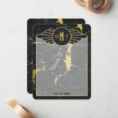 Schwarzer Goldmarmor Drei Buchstaben Monogram Art Mitteilungskarte (Vorderseite/Rückseite Beispiel)