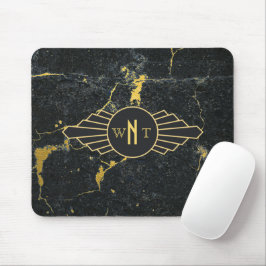 Schwarzer Goldmarmor Drei Buchstaben Monogram Art  Mousepad