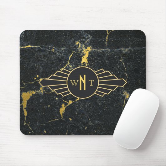 Schwarzer Goldmarmor Drei Buchstaben Monogram Art  Mousepad (Mit Mouse)