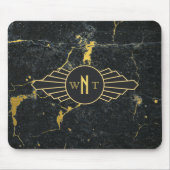 Schwarzer Goldmarmor Drei Buchstaben Monogram Art  Mousepad (Vorne)