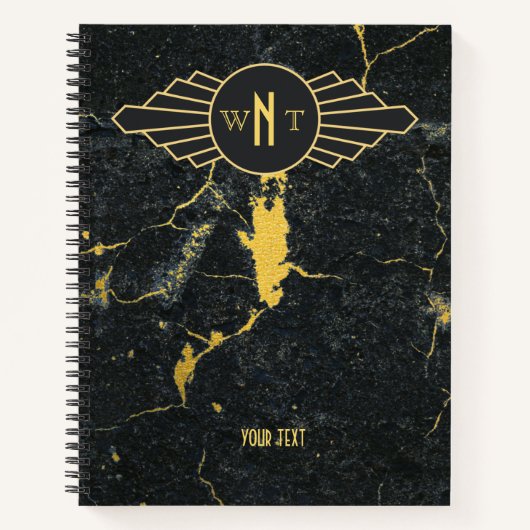 Schwarzer Goldmarmor Drei Buchstaben Monogram Art Notizblock (Vorderseite)