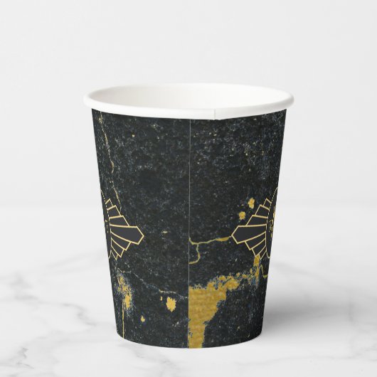 Schwarzer Goldmarmor Drei Buchstaben Monogram Art Pappbecher (Rechts)