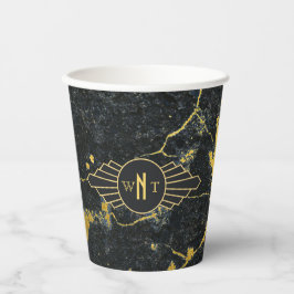 Schwarzer Goldmarmor Drei Buchstaben Monogram Art  Pappbecher