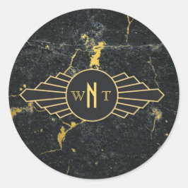 Schwarzer Goldmarmor Drei Buchstaben Monogram Art  Runder Aufkleber
