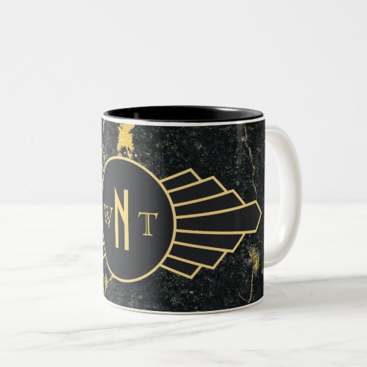 Schwarzer Goldmarmor Drei Buchstaben Monogram Art  Zweifarbige Tasse (VorderseiteRechts)