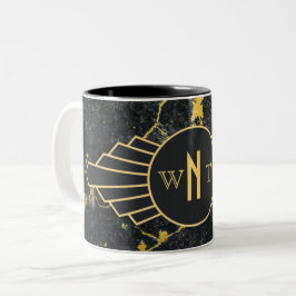 Schwarzer Goldmarmor Drei Buchstaben Monogram Art  Zweifarbige Tasse