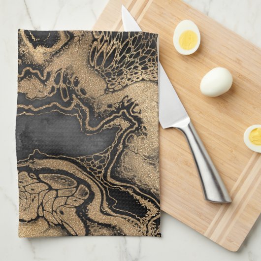 Schwarzer Goldmarmor Hübsch Geschirrtuch (Viertel Falte)