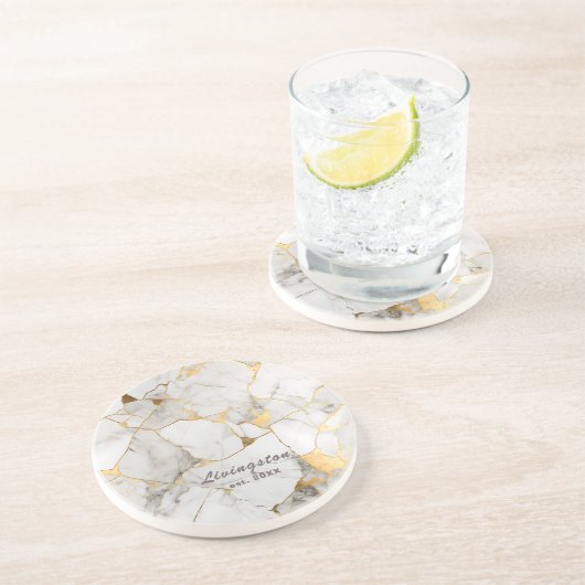 Schwarzer Goldmarmor Personalisiert etabliert Getränkeuntersetzer (Seite)