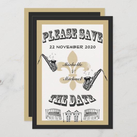 Schwarzer Goldnew- orleansjazz Save the Date (Vorne/Hinten)