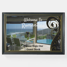 Schwarzer Goldrahmen, schwarzer Filigree-Sbstract Gästebuch