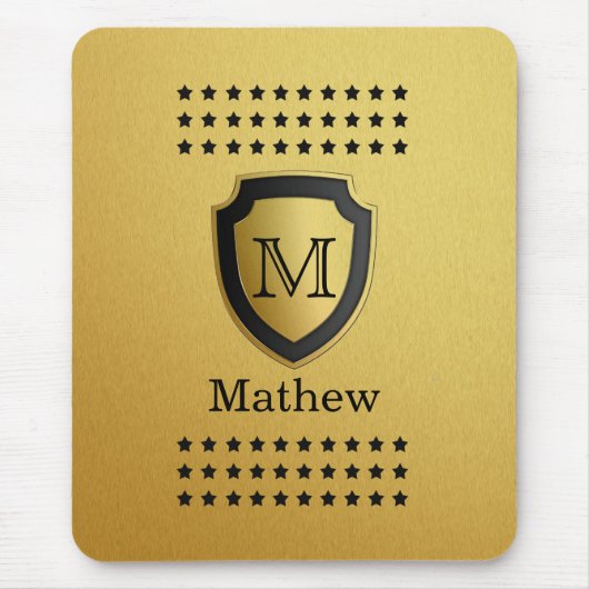 Schwarzer Goldschild Monogramm Name Stern Muster M Mousepad (Vorne)