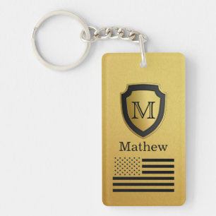 Schwarzer Goldschild USA-Flaggen-Monogramm-Name mä Schlüsselanhänger