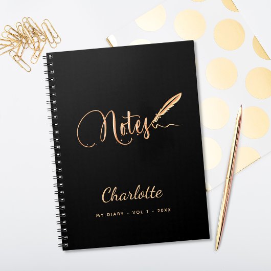 Schwarzer Goldstift elegantes Skriptname Notizblock