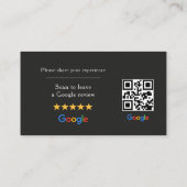 Schwarzer Google-Bewertungs-QR-Code Visitenkarte (Rückseite)