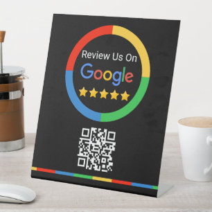 Schwarzer Google Review QR Code 5-Sterne Podest-Sc Sockelschild