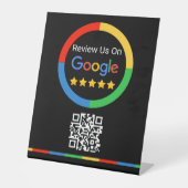 Schwarzer Google Review QR Code 5-Sterne Podest-Sc Sockelschild (Vorderseite)