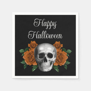 Schwarzer Gothic-Blumen-Schädel-Halloween Serviette