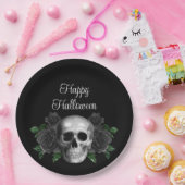 Schwarzer gotischer Blumen-Schädel-Halloween Pappteller (Party)