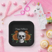 Schwarzer gotischer Blumen-Schädel-Halloween Pappteller (Party)