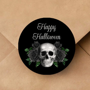 Schwarzer gotischer Blumen-Schädel Halloween Runder Aufkleber