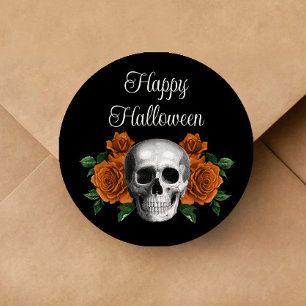Schwarzer gotischer Blumen-Schädel-Halloween Runder Aufkleber