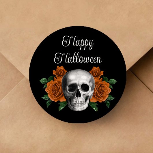 Schwarzer gotischer Blumen-Schädel-Halloween Runder Aufkleber