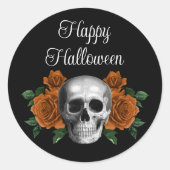 Schwarzer gotischer Blumen-Schädel-Halloween Runder Aufkleber (Vorderseite)