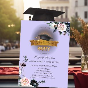 Schwarzer Grad Cap, Blume Lila Abschluss Einladung