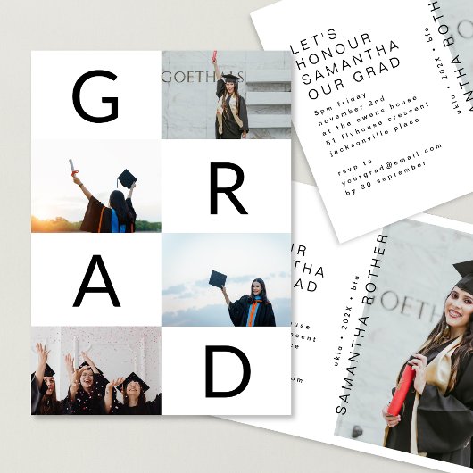 Schwarzer GRAD Text Weiße BLOCKS MULTI-Foto Einladung