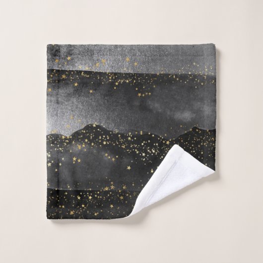 Schwarzer Gradient kosmischer Sternraum Badhandtuch Set (Waschlappen)