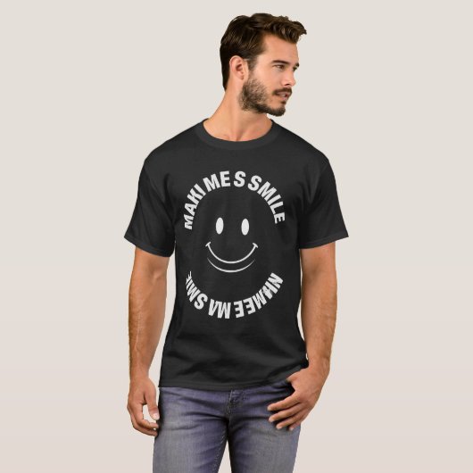 Schwarzer grafischer T - Shirt mit Smile Face und (Vorne ganz)