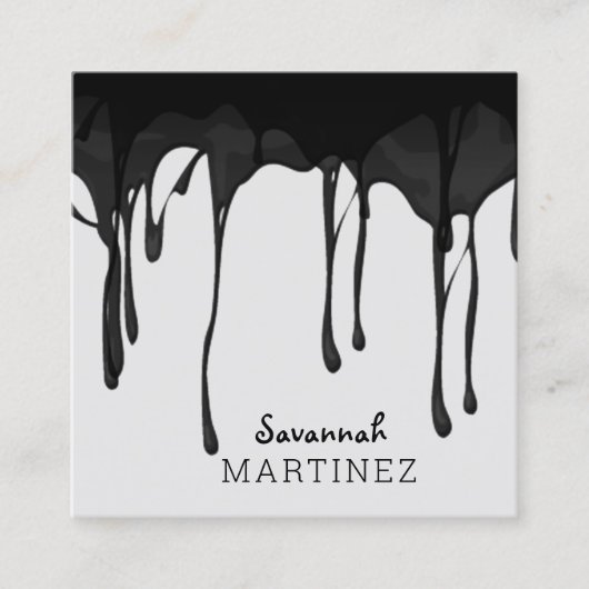 Schwarzer Grau Dripping Abstrakt Nahtlos Elegant Quadratische Visitenkarte (Vorderseite)