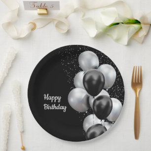 Schwarzer Grauer Ballon Chic Pappteller