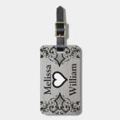 Schwarzer grauer Braut-Bräutigam nennt Gepäckanhänger (Vorderseite vertikal)