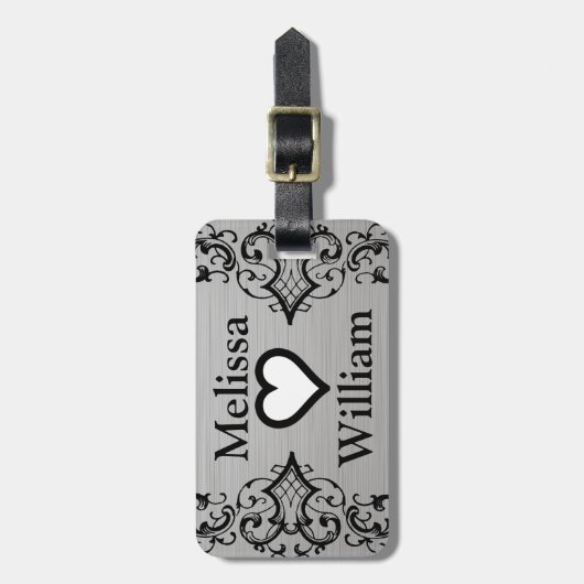Schwarzer grauer Braut-Bräutigam nennt Gepäckanhänger (Vorderseite vertikal)