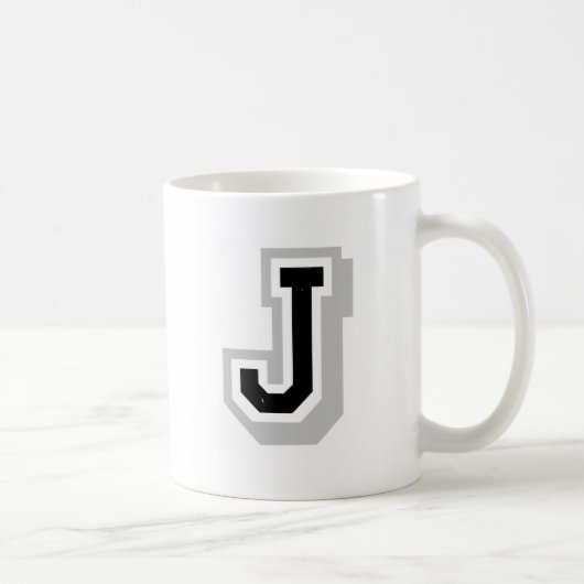 schwarzer grauer Buchstabe J Kaffeetasse (Rechts)