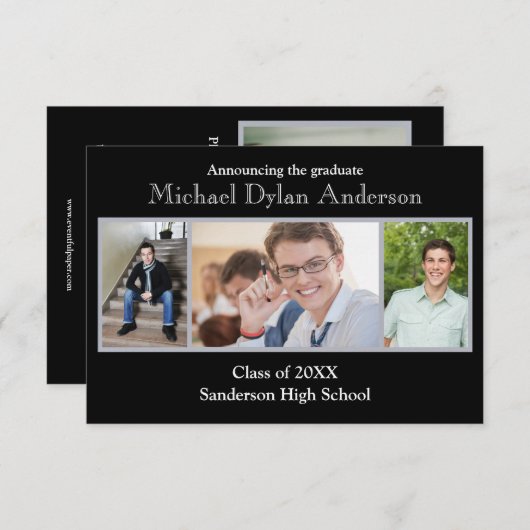 Schwarzer/grauer Hintergrund - 3x5-Graduierungspar Einladung (Vorne/Hinten)