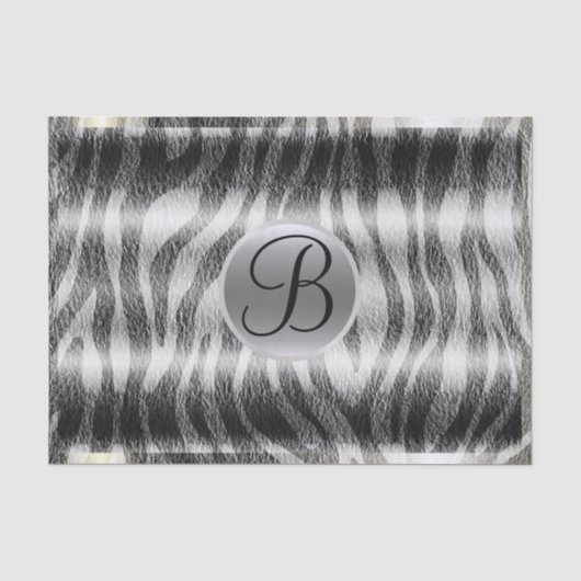 Schwarzer Grauer Zebradruck Monogramm Buchstabe In Seidenpapier (Vorderseite)