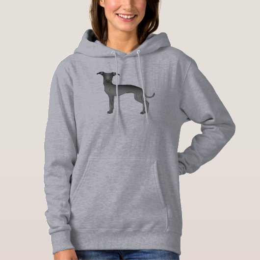 Schwarzer Grauhund-Cartoon-Illustration Hoodie (Vorderseite)