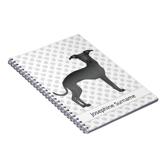 Schwarzer Grauhund Hund mit benutzerdefiniertem Te Notizblock (Rechte Seite)