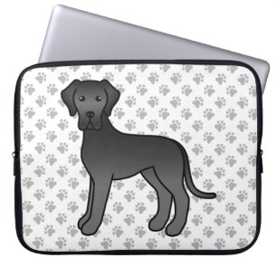 Schwarzer Great Dane Süßer Cartoon-Hund & Pfoten Laptopschutzhülle