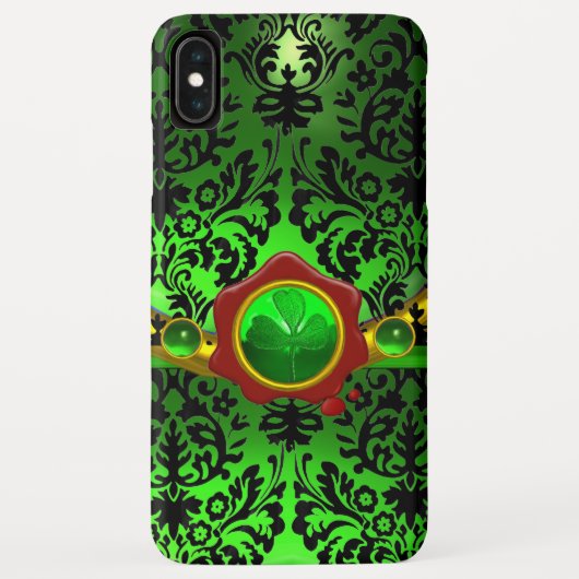 SCHWARZER GRÜNER DAMASK, KLEEBLATT, ROTES WAX SIEG Case-Mate iPhone HÜLLE (Rückseite)