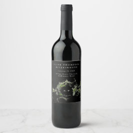 Schwarzer grüner Eukalyptus-Monogramm-Kranz Hochze Weinetikett