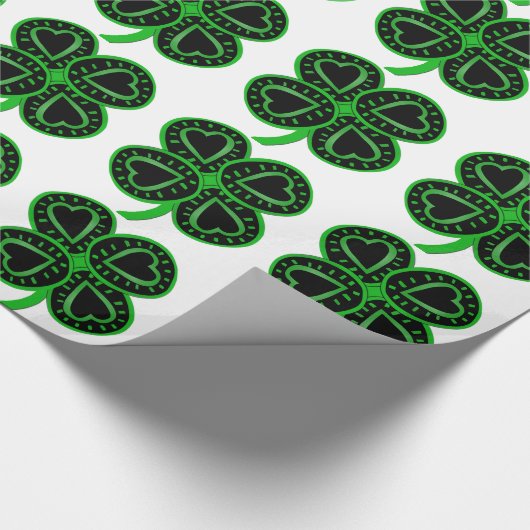 Schwarzer grüner Klee mit Herz-St. Patty, der P Geschenkpapier (Ecke)
