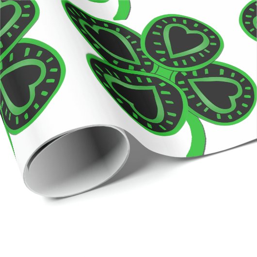 Schwarzer grüner Klee mit Herz-St. Patty, der P Geschenkpapier (Rolleneckpunkt)
