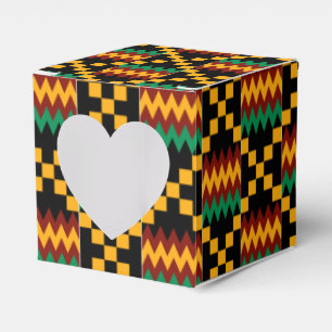 Schwarzer, grüner, roter und gelber Kente Stoff Geschenkschachtel